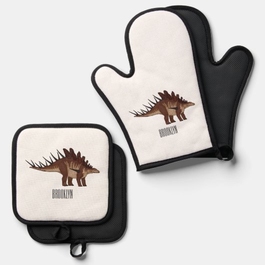 Ensemble De Gant De Cuisine Et De Manique Illustration de Kentrosaurus (Recto/Verso)