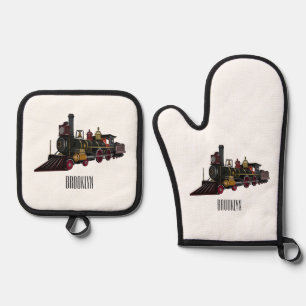 Ensemble De Gant De Cuisine Et De Manique Illustration de la locomotive à vapeur