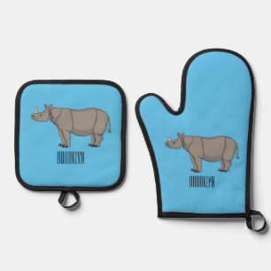 Ensemble De Gant De Cuisine Et De Manique illustration de rhinocéros de Java de dessin animé