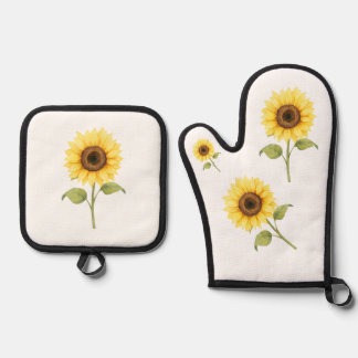 Ensemble De Gant De Cuisine Et De Manique Illustration de tournesol — Art botanique lumineux
