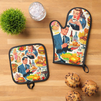 Ensemble De Gant De Cuisine Et De Manique Illustration des bandes dessinées alimentaires des