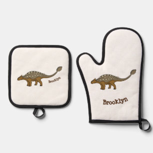 Ensemble De Gant De Cuisine Et De Manique Illustration d'un dinosaure blindé Ankylosaurus