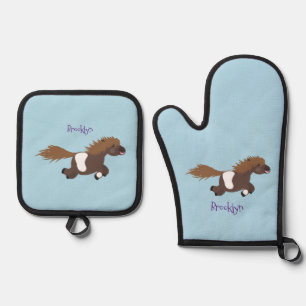 Ensemble De Gant De Cuisine Et De Manique Illustration d'un poney de Shetland mignon