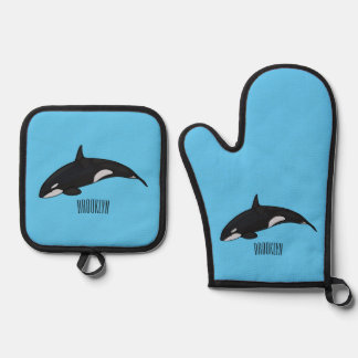 Ensemble De Gant De Cuisine Et De Manique Illustration d'une baleine tueuse