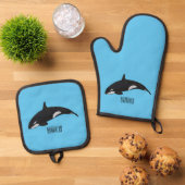 Ensemble De Gant De Cuisine Et De Manique Illustration d'une baleine tueuse (De haut en bas)