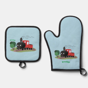 Ensemble De Gant De Cuisine Et De Manique Illustration d'une locomotive à vapeur mûre