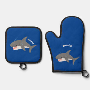 Ensemble De Gant De Cuisine Et De Manique Illustration joyeuse du grand requin blanc