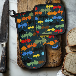 Ensemble De Gant De Cuisine Et De Manique Imaginaire de vol de l'aile Dragon Blue