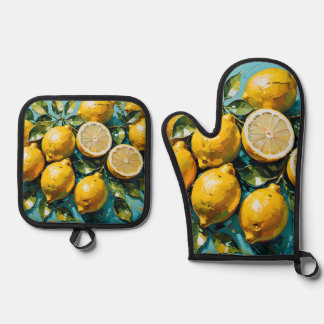 Ensemble De Gant De Cuisine Et De Manique Impression citron jaune