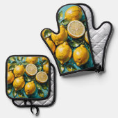 Ensemble De Gant De Cuisine Et De Manique Impression citron jaune (Recto/Verso)