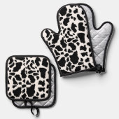 Ensemble De Gant De Cuisine Et De Manique Impression de vache noire et blanche (Recto/Verso)