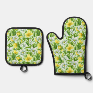 Ensemble De Gant De Cuisine Et De Manique Impression florale
