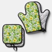 Ensemble De Gant De Cuisine Et De Manique Impression florale (Recto/Verso)