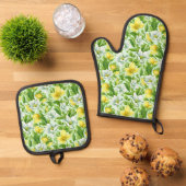 Ensemble De Gant De Cuisine Et De Manique Impression florale (De haut en bas)