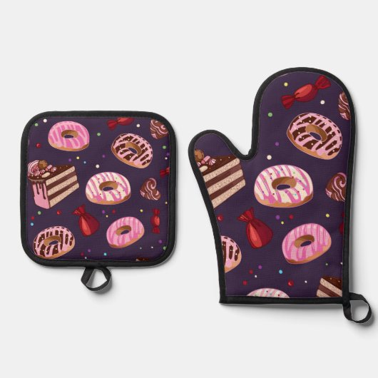 Ensemble De Gant De Cuisine Et De Manique Impressions de Donuts (Recto)