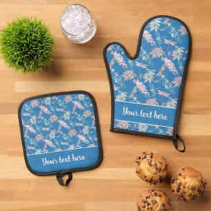 Ensemble De Gant De Cuisine Et De Manique Imprimé fantaisiste de libellule bleu sarcelle ros