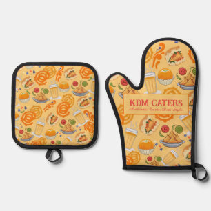 Ensemble De Gant De Cuisine Et De Manique Indian Street Food Motif Colorful Festive Chai