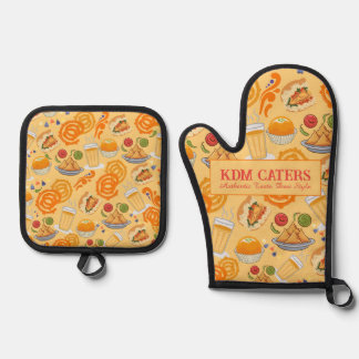 Ensemble De Gant De Cuisine Et De Manique Indian Street Food Motif Colorful Festive Chai