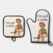 Ensemble De Gant De Cuisine Et De Manique J'ai un couteau sarcastique femme rétro (Recto)
