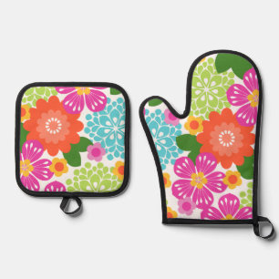Ensemble De Gant De Cuisine Et De Manique Jardin Allana Hawaïen Floral Graphique - Brillants