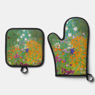Ensemble De Gant De Cuisine Et De Manique Jardin de campagne fleuri d'art vintage de Gustav 