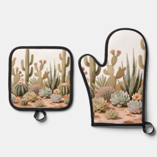 Ensemble De Gant De Cuisine Et De Manique Jardin de plantes succulentes de cactus du désert