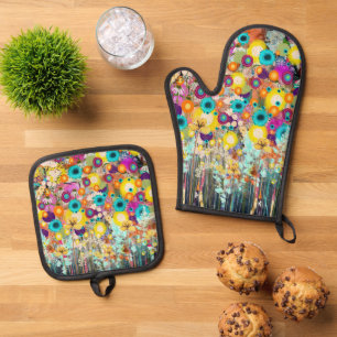 Ensemble De Gant De Cuisine Et De Manique Jardin des rêves - Art Floral inspiré par la natur