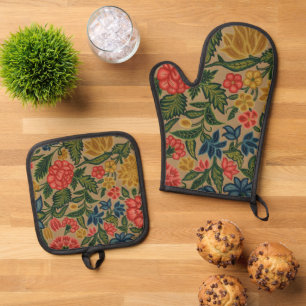 Ensemble De Gant De Cuisine Et De Manique Jardin Floral Designer vintage