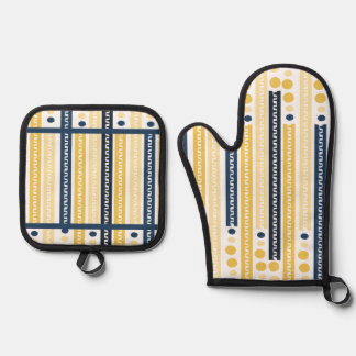 Ensemble De Gant De Cuisine Et De Manique Jaune et Bleu