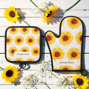 Ensemble De Gant De Cuisine Et De Manique Jaune Tournesol Blanc Chic