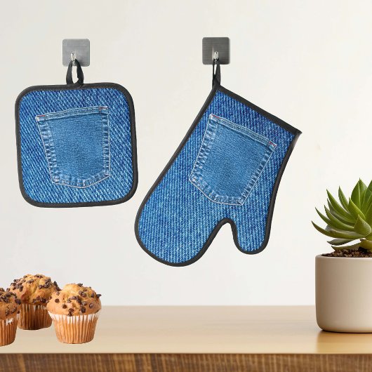 Ensemble De Gant De Cuisine Et De Manique Jeans Denim Fun