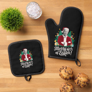 Ensemble De Gant De Cuisine Et De Manique Joe Biden Noël Santa Joyeux 4ème de Pâques Xmas