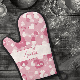 Ensemble De Gant De Cuisine Et De Manique Joli cœur d'amour rose personnalisé