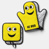 Ensemble De Gant De Cuisine Et De Manique Joli dessin souriant (Recto/Verso)