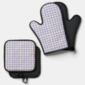 Ensemble De Gant De Cuisine Et De Manique Joli Gingham Bleu Clair (Recto/Verso)