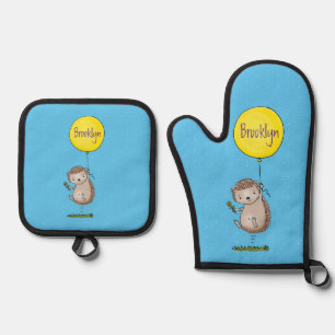 Ensemble De Gant De Cuisine Et De Manique Joli hérisson et motif de dessin animé de ballon