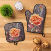 Ensemble De Gant De Cuisine Et De Manique Jolie Pêche Prickly Pear Flower (De haut en bas)