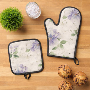 Ensemble De Gant De Cuisine Et De Manique Jolies fleurs de lavande violette