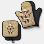 Ensemble De Gant De Cuisine Et De Manique Jolly roger Monogramme initial (Recto/Verso)