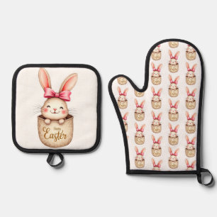Ensemble De Gant De Cuisine Et De Manique Joyeux lapin de Pâques !