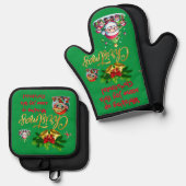 Ensemble De Gant De Cuisine Et De Manique Joyeux Noël | (Recto/Verso)