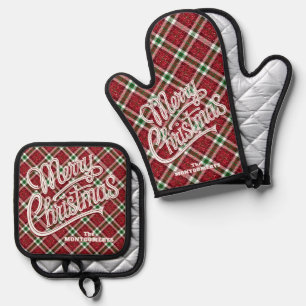Ensemble De Gant De Cuisine Et De Manique Joyeux Noël Carreaux Pailletés