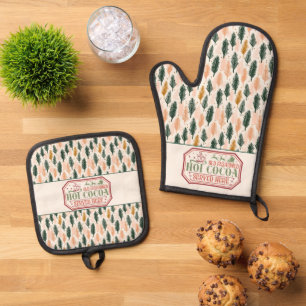 Ensemble De Gant De Cuisine Et De Manique Joyeux Noël Motif Rose Green Branches