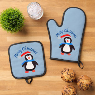 Ensemble De Gant De Cuisine Et De Manique Joyeux pingouin de Noël