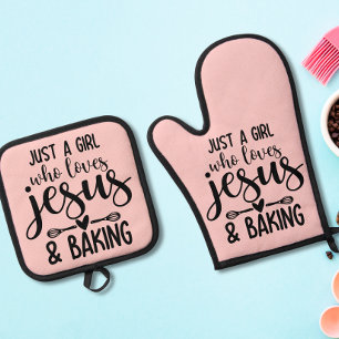 Ensemble De Gant De Cuisine Et De Manique Juste une fille qui aime Jésus et qui cuisine