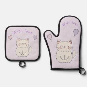 Ensemble De Gant De Cuisine Et De Manique Kitten and hearts, personalized