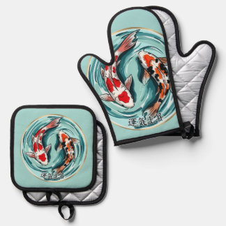 Ensemble De Gant De Cuisine Et De Manique Koi Fish Bonne Fortune – Chance Japonaise