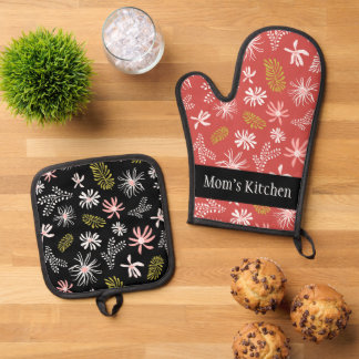 Ensemble De Gant De Cuisine Et De Manique La cuisine de maman motif rose et noir mignon