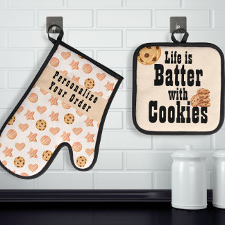 Ensemble De Gant De Cuisine Et De Manique La vie est Batter avec Cookies Watercolor Choc. Ch