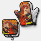 Ensemble De Gant De Cuisine Et De Manique Lady Nature (Recto/Verso)